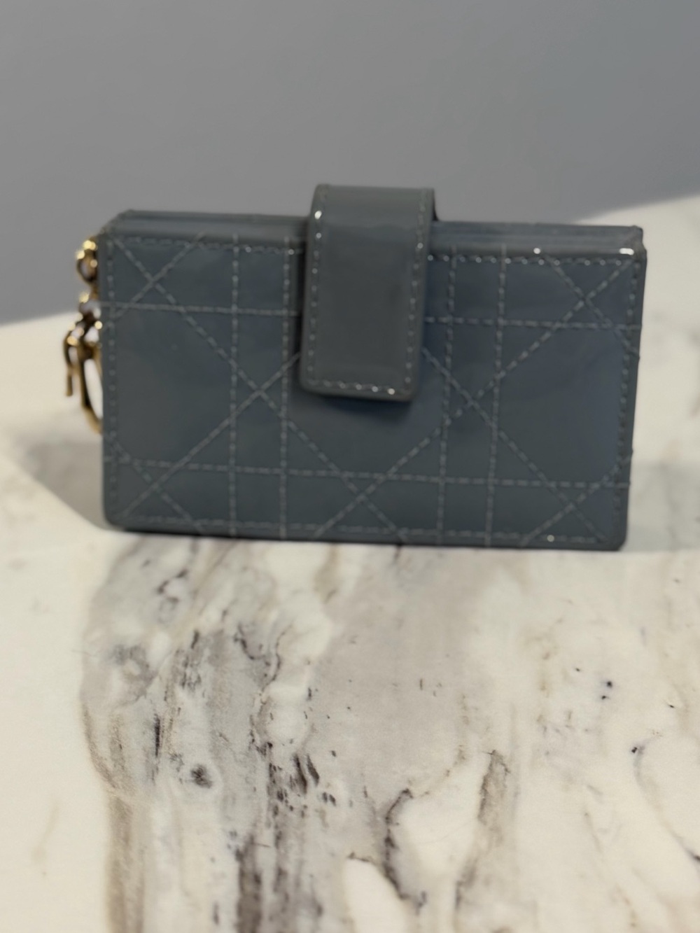 Christian Dior Lady Dior Patent Cannage 5-Gusset Card Holder Grey Blue - Picture 2 of 9